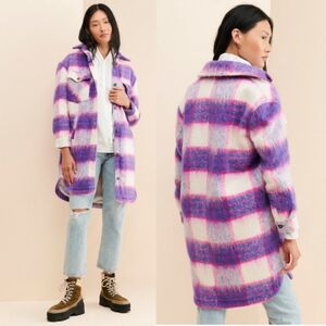 Blank NYC Purple & White Plaid Shacket Coat